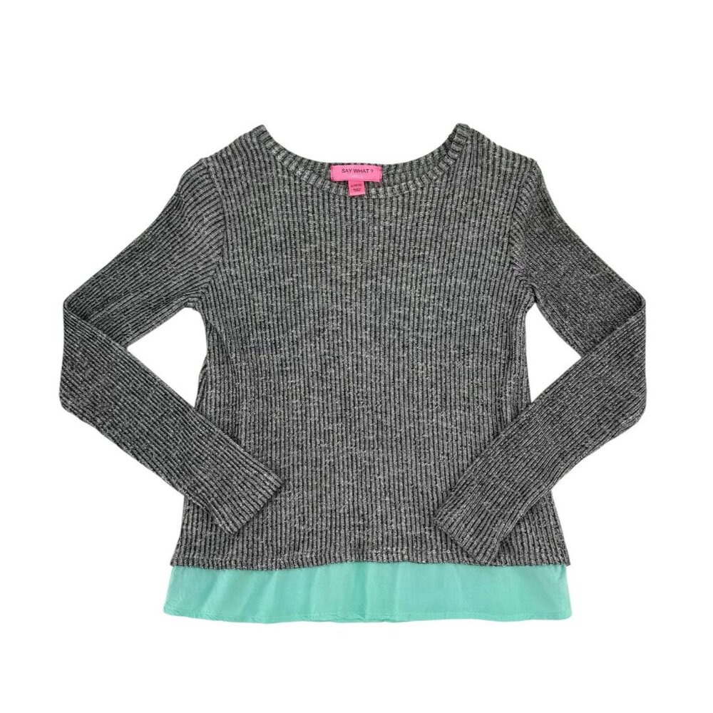 Say What Girls Layered Look Sweater Size Large 10-12 Top Gray Mint Green